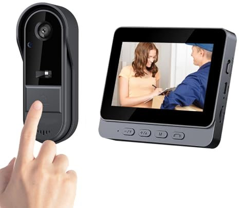 TKMARS Videocamera Senza Fili del Campanello HD Grandangolare Videocitofono Impermeabile Videocitofono Senza Fili con Schermo 4,3P Batteria ad Alta Capacità