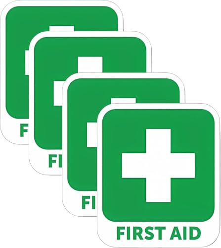 Adesivo di primo soccorso – Cartello medico di emergenza per auto, furgoni, luoghi di lavoro e cassette degli attrezzi – Etichetta di sicurezza in vinile 4 confezioni