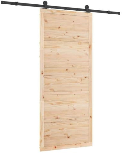 vidaXL Puerta corredera rústica de pino 80 x 208 cm marrón, hecha de madera maciza con un acabado natural texturizado. Ideal para interiores, tiene componentes ajustables y es perfecta para pasillos