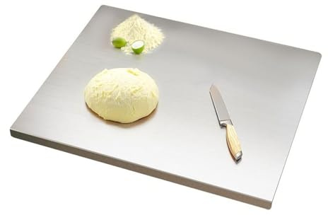 KorsiKato Tagliere in acciaio inox 304 a forma di L – Tagliere antiscivolo in acciaio inox robusto per carne, formaggio, verdure, frutta, facile da pulire (50 x 70 cm)