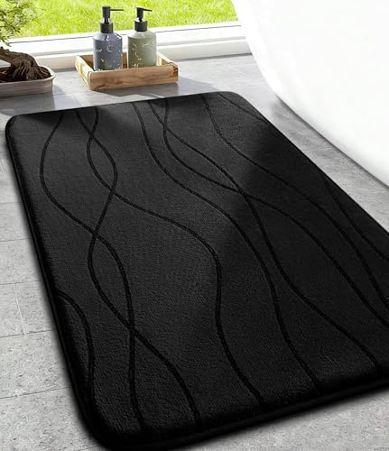 chakme Tapis de Bain en Mousse à mémoire de Forme, Tapis Salle de Bain Absorbant, Tapis de Douche Antidérapant pour la Salle de Bain et Les WC, 43 x 61 cm, Noir