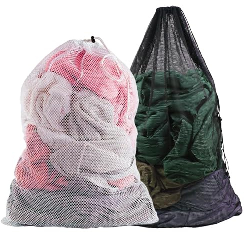 2PCS Sacchetti Lavatrice Biancherias Sacche,Riutilizzabile Sacchetti Lavatrice Biancheria,Sacco Biancheria Sporca Con Couliss per Lavatrice in Rete Borse di Lavaggio Bianca Grandi Sacco (70x90cm)