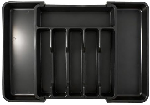 LxsNyvantic Küchen Besteckkasten Schubladeneinsatz, Verstellbar Bis 57 Cm, 8 Fächer, 1 Stück, Großer Besteck Organizer Schublade Schwarz, PP Material, Waschbar, Schubladentrenner Für Utensilien