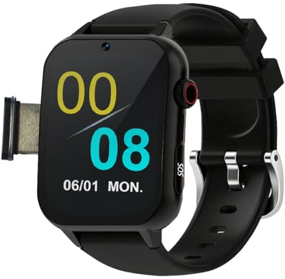 VCYEX Orologio Salvavita Per Anziani, Smartwatch Per Rilevamento Caduta Anziani, Con Videochiamata HD Chiamata Di Emergenza SOS Orologio GPSBlack,1.96 * 1.57 inch