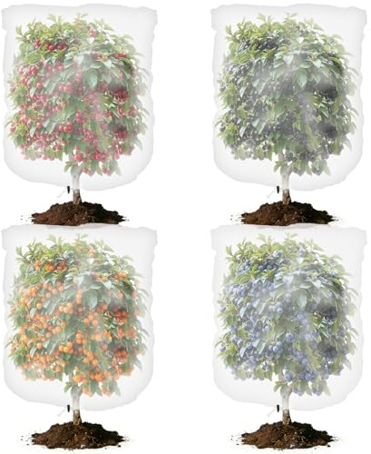 Newthinking Fruit Tree Netting 80x100cm, 4 Pack Fruit Tree Netting Bird Insect Protection with Drawstring for Blueberry Tomato Lemon