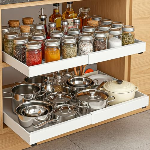 Naxup 2 Pezzi Cassetto Estraibile Cucina, 30.5cm-54cm Cassetti Telescopico Armadio Regolabile,Cassetto Telescopico Con Adesivo, con Guida Silenziosa,Non Richiede Forature Né Chiodi