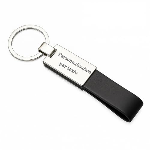 Sophon Porte-Clés Personnalisable en Cuir et Métal – Gravure sur la Partie Métallique, pour Homme/Femme, Anneau Solide, pour Clés de Maison, de Voiture et Cadeaux