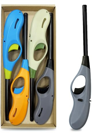 Butane Lighter, 4pcs Refillable Long Lighter for Candle BBQ Fireplace(No Butane Inside)