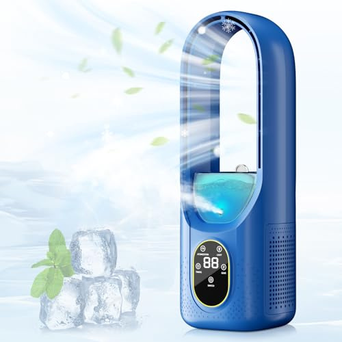 4-in-1 Mini Air Conditioner, Rechargeable Portable Air Conditioner Fan with 6 Speeds, 1–6H Timer, 7 LED & Spray, Water & Ice Tank, Desk Personal Evaporative Air Cooler for Bedroom, Home,Office& Travel