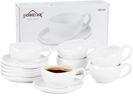 Espressokoppar, espressokoppar set med tefat, 6 delar keramiska espressomuggar med tefat, 120 ml espresso- och moccatkoppar, koppar och tefat, vita