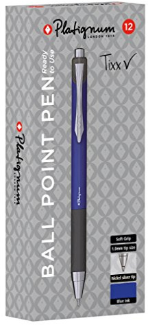 Platignum Tixx Blue Ballpoint Pen [Pack of 12] Soft Grip Barrel with Hybrid Gel Ink for Smudge-Free and Ultra-Smooth Writing [50463]
