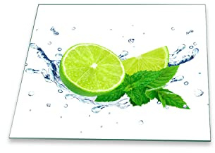 Herdabdeckplatte Abdeckung Ceranfeld Abdeckplatte Schneidebrett 1-Teilig 60x52 Lemon Grün Spritzschutz Glasplatte Ceranfeldabdeckung Schutz für Kochplatten Herdschutz Sicherheitsglas Glasschneidebrett