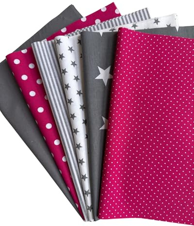 babrause® Stoffpaket Patchwork Baumwollstoffe 12 x (25x35cm) pink grau weiß - Stoffe - Punkte, Sterne, Rauten, Pünktchen, Sterne