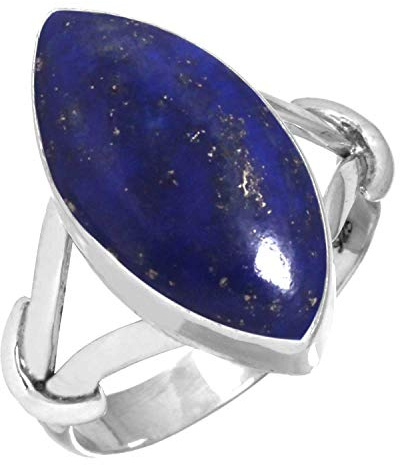 Jeweloporium Bague en argent sterling 925 avec lapis-lazuli bleu, taille 60, pour femme, bijou fait main en pierre marquise naturelle