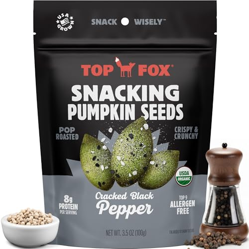 Top Fox Snacks Pumpkin Seeds to Eat (Cracked Black Pepper, 3.5 oz – 2 Pack) – Gluten Free, Healthy Protein Snacks, Keto Friendly Snacks, Allergen Free Snacks, Paleo & Vegan – Organic Pop-Roasted