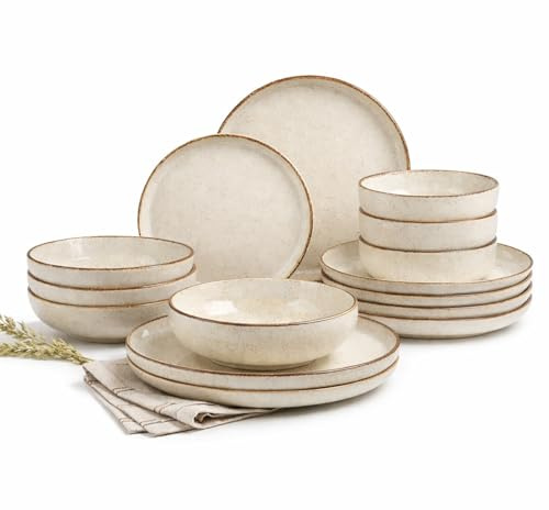 Kütahya Porselen Vajilla moderna de 24 piezas para 6 personas, color canela, vajilla de porcelana con platos llanos de 27 cm, platos hondos de 20 cm, platos de postre de 19 cm y cuencos de 15 cm