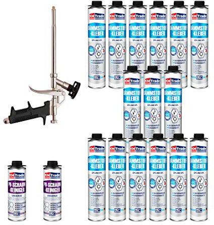 SET Dämmstoffkleber 15 Dosen 750ml Klebeschaum Perimeterkleber Kleber für Dämmung + 2 Reiniger + 1 Schaumpistole