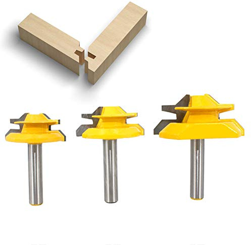 BIGP 3 Stück 45 Grad Verleimfräser Gehrung Fräse Set, 8 mm Schaft 45° Lock Miter Router Bit, 1-3/8, 1-1/2, 2 Schnittdurchmesser Verleimfräser Gehrung Verleimfräser Oberfräser