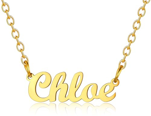 U7 Damen Mädchen Namenskette 18k vergoldet Schlüsselbeinkette mit Schreibschrift Buchstaben Chloe Collier 45+5cm Rolokette Modeschmuck Accessoire für Freundin Ehefrau
