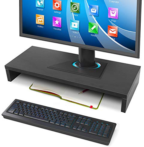 Ejoyous Wooden Monitor Stand, Desktop Monitor Table Top Elevation Screen Stand, Desk Top Organizer, For Computer Laptop 50 x 20 x 7.7 cm (Black)