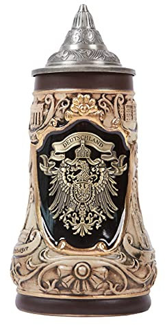 NENBOLEC Boccale di Birra Tedeschi Germania Stemma Oktoberfest Beer Stein Mug con Coperchio per Compleanno Regalo Uomini Padre Marito 1.0 Liter