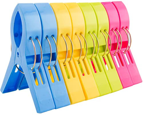 8 Pcs Colorful Beach Towel Clips, Large Plastic Laundry Clip Clothes Pegs for Sunbeds Sun Loungers, Blankets, Pool Chairs, Cruise Keep Your Towel from Blowing Away 4 Bright Colors