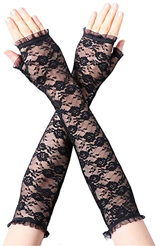 UV Protection Lace Arm Sleeves, Women's Floral Lace Sleeves Hollow Out Long Sunscreen Gloves Fingerless Driving Gloves