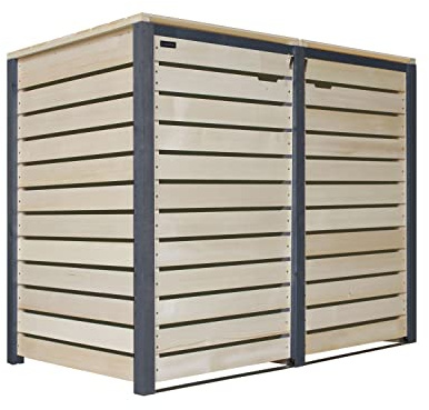 Mülltonnenbox 240L Mülltonnenverkleidung Mülltonnecontainer Holz mit Rückwand (2 Tonnen Natur-anthrazit (NA))