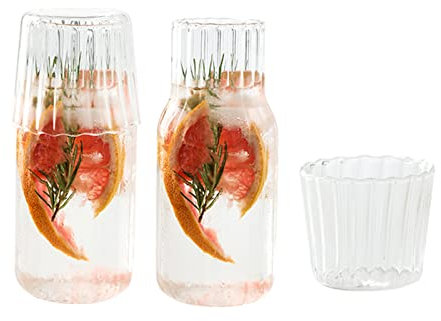 Flueyer Set di 2 caraffe d'acqua da comodino con bicchiere di vetro, 20 once Comodino Caraffa d'acqua e vetro Vintage Juice Bicchieri collutorio Bottiglia per cucina, camera da letto e bagno