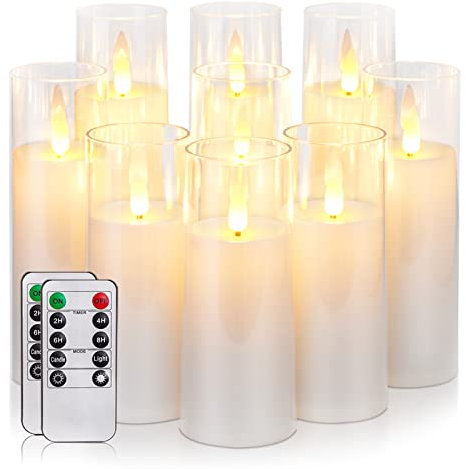 Homemory Weiß Acryl Flammenlose Kerzen, LED-Kerzen, Batteriebetriebene Kerzen mit Fernbedienung und Timer, Gefälschte Elektrische Kerzen, Hochzeit, Home Decor, 9er-Set