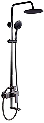 Antique Brass Shower System, Black Wall Mounted Shower Set with Round Overhead Shower Head Bath Tap, Traditional Shower Mixer Set for Bathroom Hotel Gym,B
