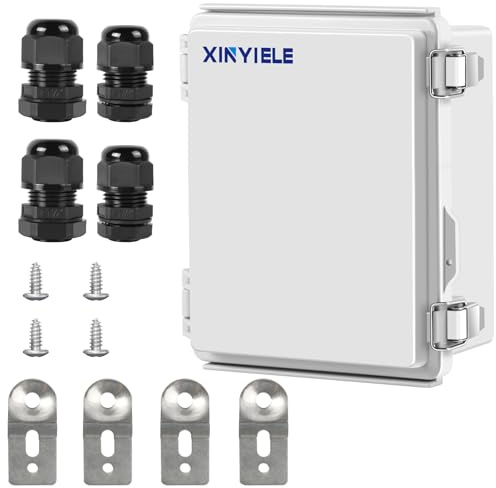 XINYIELE Waterproof Outdoor Project ABS Plastic Junction Box IP67 Weatherproof Dustproof Enclosure with Hinged Cover, Mounting Plate,Wall Brackets for Power Project (8.7X6.7X4.5)