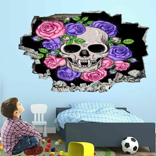 3D-Wandaufkleber | Skelett-Kunst-Vinyl-Dekor-Aufkleber | Blumen abnehmbar | Abziehen und aufkleben | Gebrochene Bordüre für Mädchen und Jungen, Schlafzimmer, Kinderzimmer, Zimmerdekoration