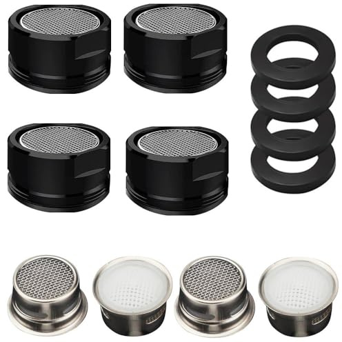 Strahlregler 4 Stück Perlatoren, Wassersparer, Edelstahl Wasserhahn Aufsatz Filter (M24, Schwarz)