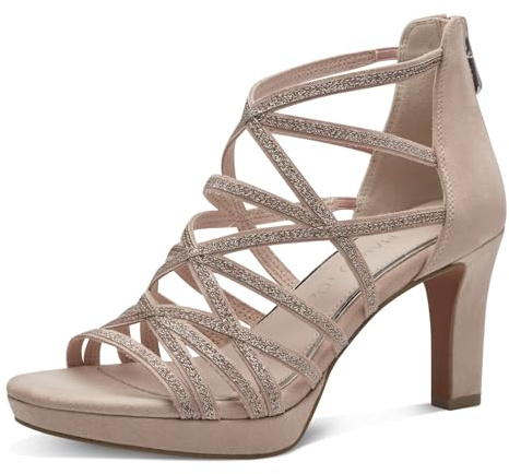 MARCO TOZZI Sandali Donna con Tacco Glitterati Vegani, Beige (Powder Comb), 36 EU