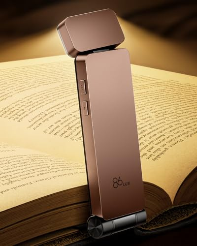 86lux Lampe de Lecture Rechargeable Liseuse LED USB-C, Légère 46 g, Lampe à Pince Marque-Page avec 3 Températures de Couleur, Jusqu'à 80H d'Autonomie, Rose Marron