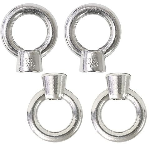 NIDAYE 3/8 UNC Marine Grade Lifting Eye Nut, 316 Stainless Steel Threaded Nut Fastener, 4 Packs