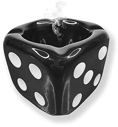 Jeuristic Ashtrays for Cigarettes Dice Ashtray - Premium Ceramic Cool Ashtrays Gifts for Smokers Home Ashtrays for Indoor Outdoor Patio Retro Desktop Decor Unique Decorative Fancy Cute Ashtray Black