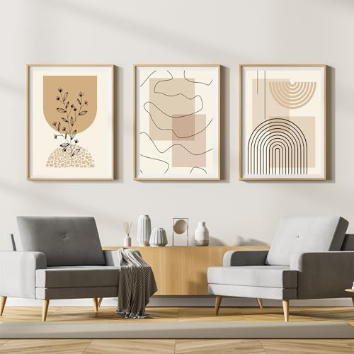 LYBOHO Leinwand Bilder,Moderne Abstrakt Kunstposter Wandbilder Wohnzimmer,Boho Poster Set für Wohnzimmer Schlafzimme-Ohne Rahmen (3PCS-30x40cm, Geometrie 3)