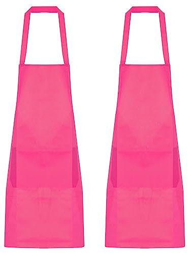 QUARKZMAN 2Stk Küche Kochen Schürzen Polyester Kunst Schürzen Töpferschürze Wasserdicht Künstler Malerei Schürze mit 2 Taschen für Haus Gastronomie Handwerk Garten BBQ Rosa