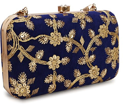 LONGING TO BUY Handgefertigte Designer-Clutch-Clutch für Damen, Zari-Stickerei-Clutch für Frauen/Handkupplung für Damen, Königsblau