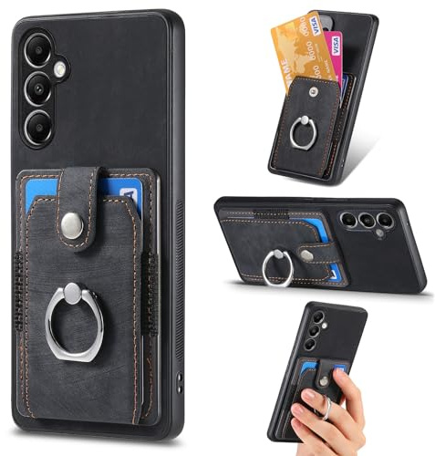 Knoowcase for Samsung Galaxy A05S Phone Case Wallet Shockproof Bumper with Ring Holder Card Slots PU Leather Cover Anit-Fall Anti-Drop Kickstand Back Case for Samsung Galaxy A05S, Black