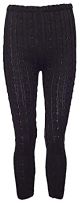 Tjocka kabelstickade leggings i full längd för damer stretchiga vinterkläder tjocka varma stickade byxor storlek UK 8-14, Svart, 38/40 SE