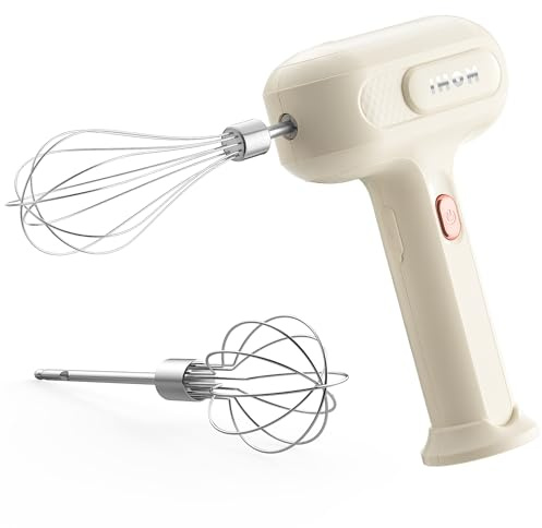 Hand Mixer- IHM-1001E Hand Mixer Electric Handheld with USB Rechargeable, 3 Speed Self-Control Electric Mixer with 304 Stainless Steel Egg Beater for Whipping or Mixing Eggs, Butter, Cream,etc