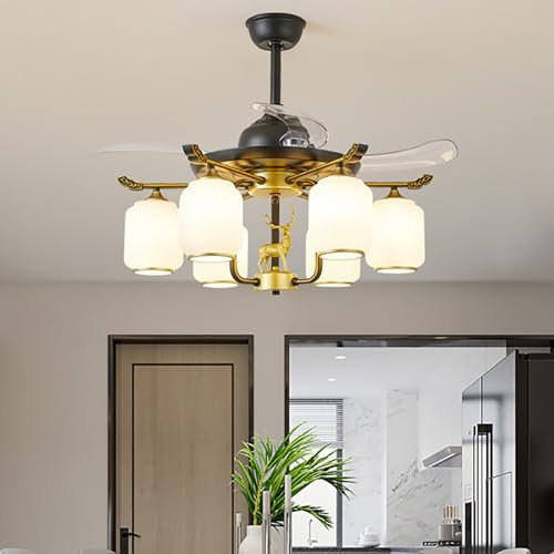 HSPLXYT Ventilador de Techo con luz y Mando a Distancia, Ventilador de Techo silencioso con luz, Ventilador Colgante, Ventilador de Pared con luz, Ventilador de araña Vintage, fácil de Instalar