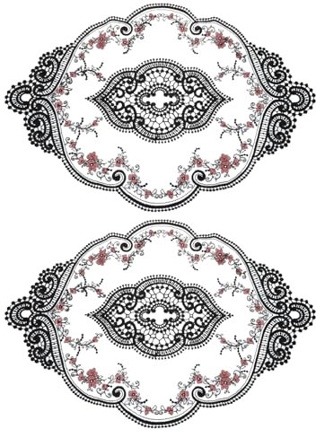 QUARKZMAN 4er Pack Retro Spitzenplatzdeckchen 30x43 cm Oval Bestickte Tischsets Französische Häkeldeckchen Untersetzer Tassenmatte für Zuhause Hochzeit, Schwarz/Rosa