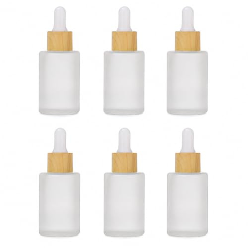 Lot de 12 flacons compte-gouttes en verre dépoli de 30 ml pour huiles essentielles avec bouchons en bois vides avec couvercles en bois pour voyage, maison, magasin