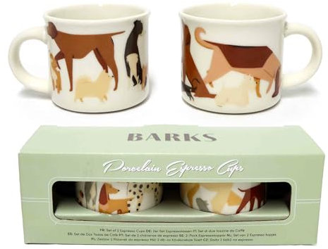 Puckator - Set di Due Tazzine da Caffè in Porcellana a Tema Cani, Cane - Design Originale Inglese Barks Dog - Espresso Cup