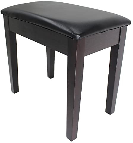 1to1 Music Steinhoven Coda Piano Stool Fixed Height with Storage and Black Vinyl Top - Satin Rosewood