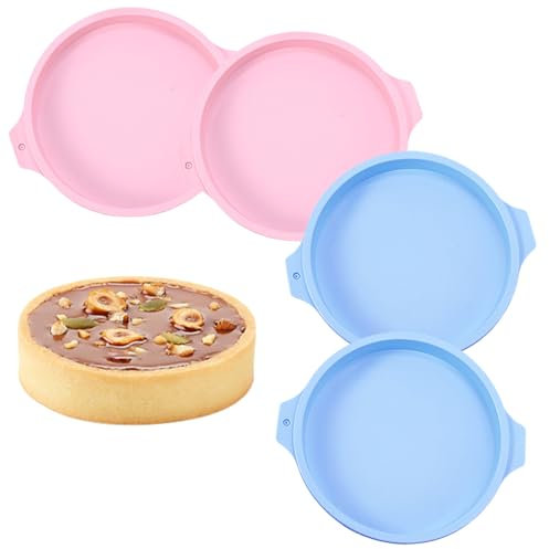 SXCCNW Silikon Backform, 4 Stück Rund Schichtkuchen Backform, Kuchenform Silikon für Schichtkuchen Käsekuchen Regenbogenkuchen und Chiffonkuchen 21 Grün Rosa
